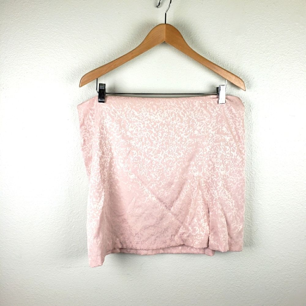 House of Harlow 1960 Pink Textured Jacquard Mini Skirt Lined Side Slit Size XL